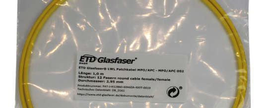 ETD Glasfaser® bietet konfektionierte MPO Kabel mit extrem geringer Einfügedämpfung