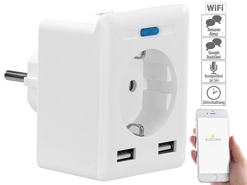 Luminea Home Control WLAN-Steckdose SF-460.avs, 2xUSB