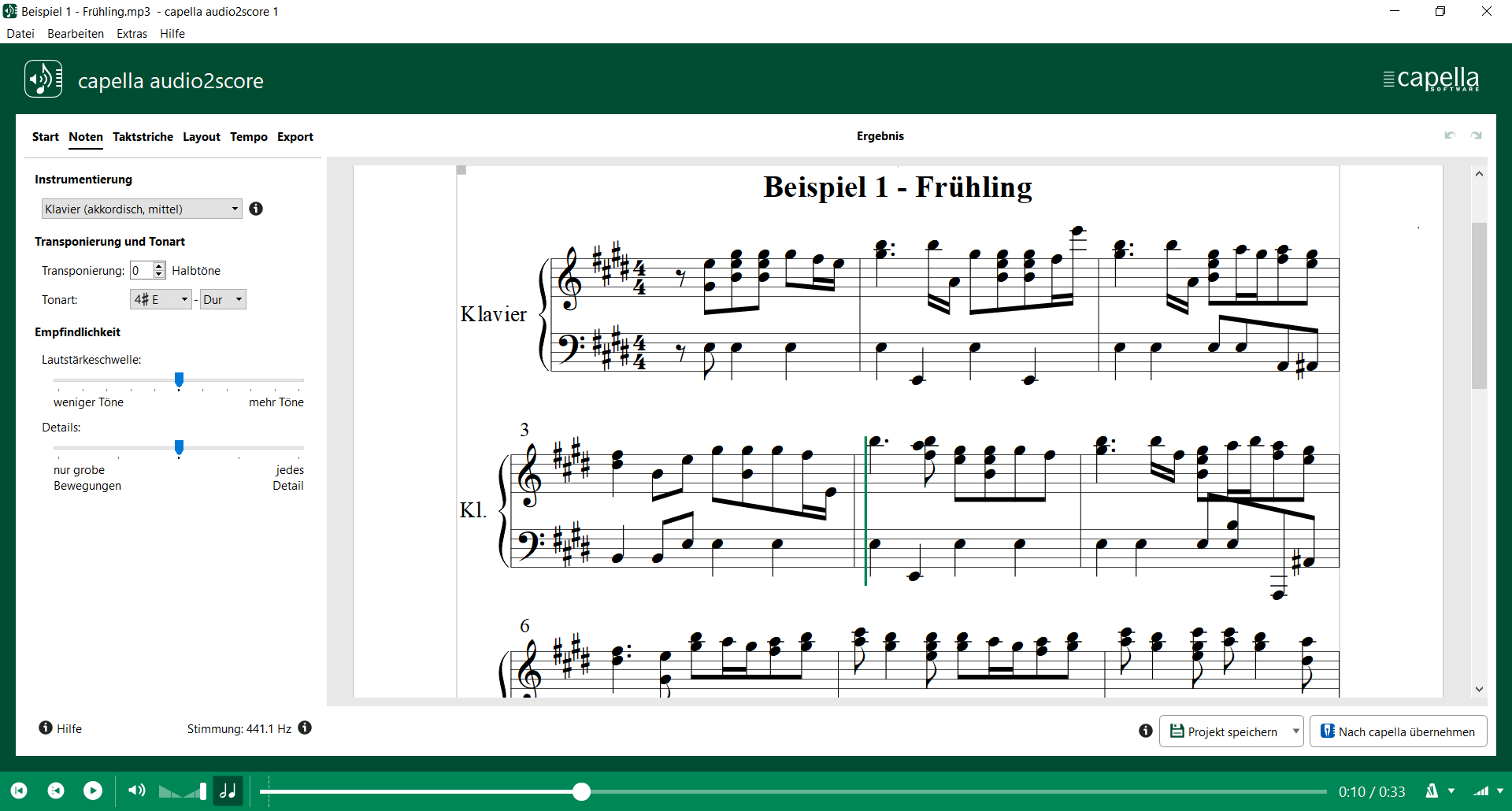Noten aus Aufnahmen gewinnen – capella audio2score