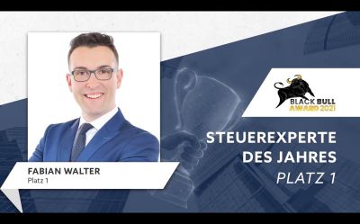 Finanzkongress 2021: Fabian Walter gewinnt Black Bull Award in der Kategorie „Steuerexperte des Jahres“