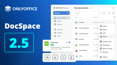 ONLYOFFICE DocSpace 2.5 veröffentlicht: Drittanbieter-Storages, Embedding über Presets und Speichermanagement