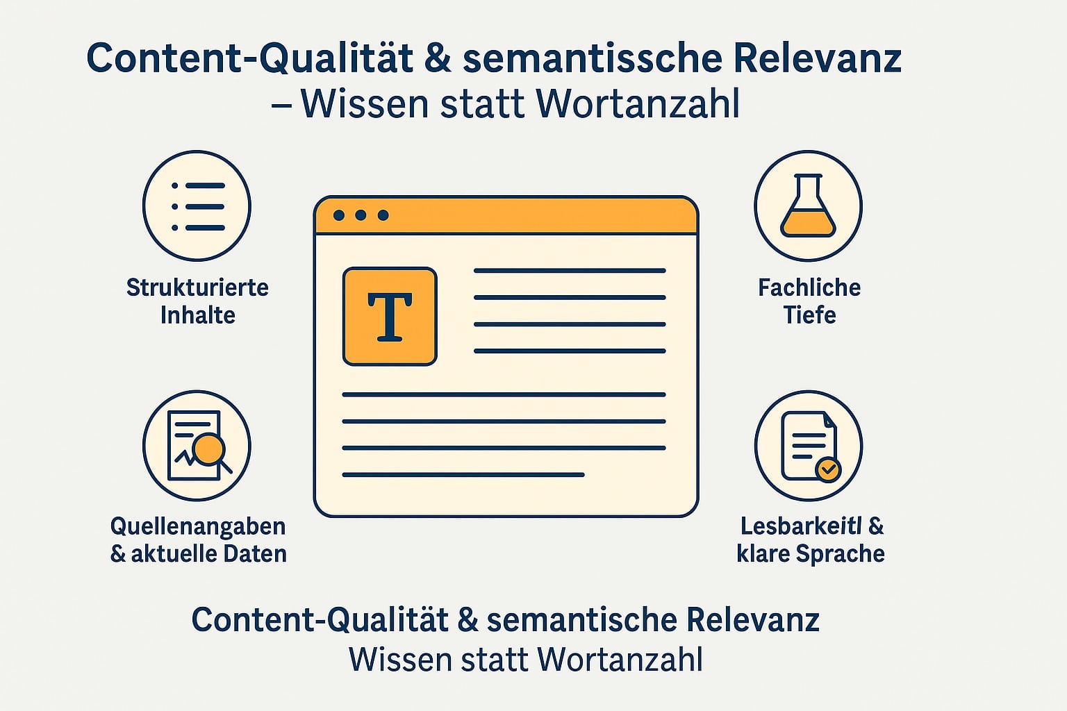 Infografik zeigt, wie Google 2025 Inhalte nach Qualität, Struktur und semantischer Relevanz bewertet statt nach bloßer Wortanzahl