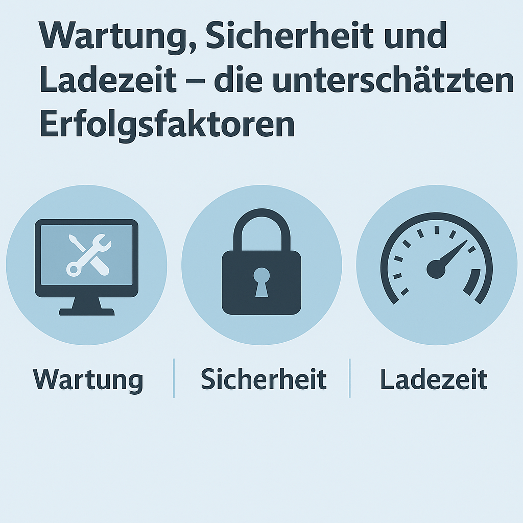 Infografik zeigt die drei wichtigsten Erfolgsfaktoren einer Website: Wartung, Sicherheit und Ladezeit