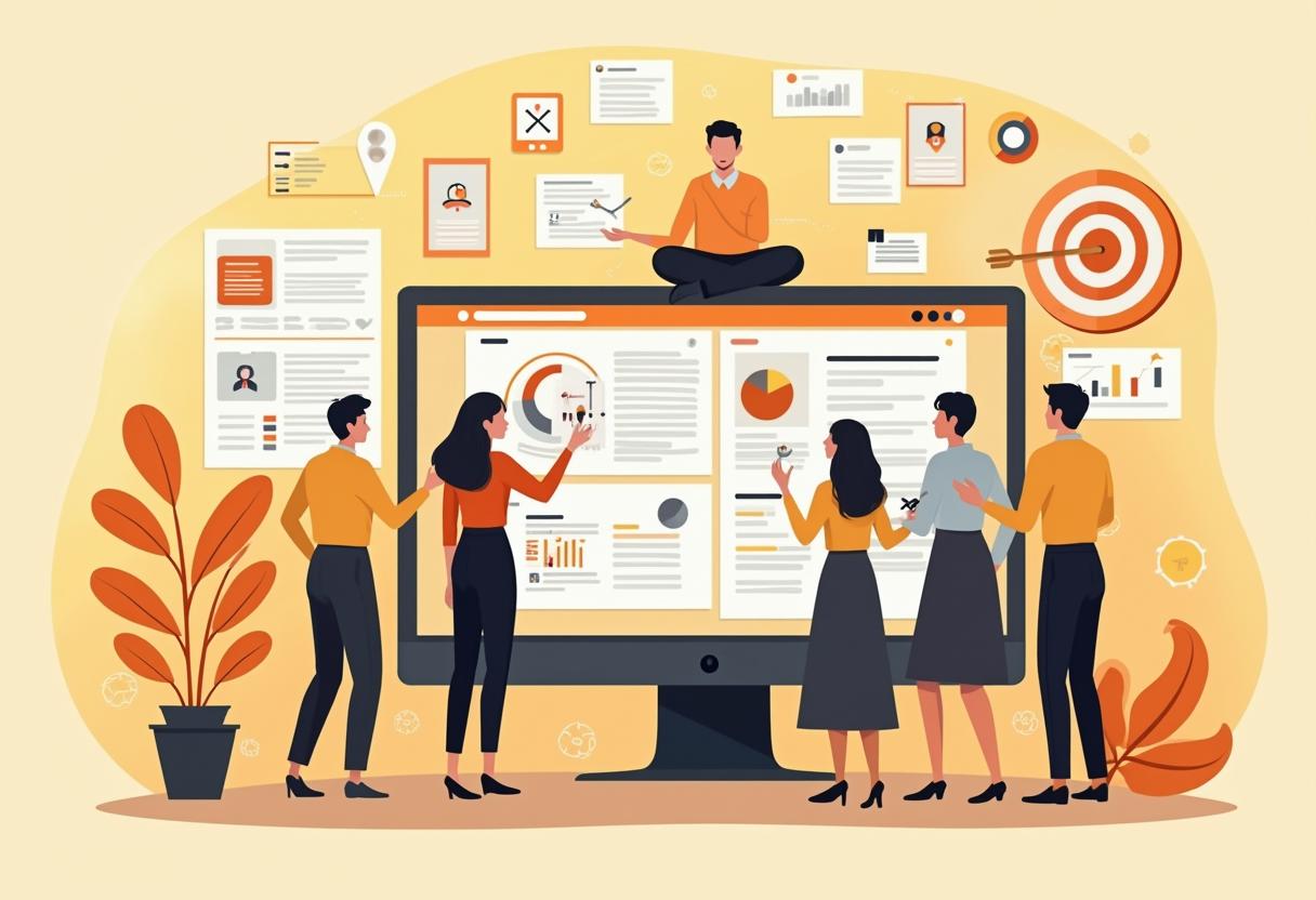 Infografik zeigt den kreativen Prozess einer Website-Planung mit Fokus auf Zieldefinition, Konzept und Vision